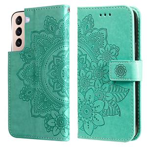 huismerk Voor Samsung Galaxy S22 + 5G 7-Petal Bloemen In reliëf gemaakte Flip Leren Telefoonhoes Met Houder & Card Slots