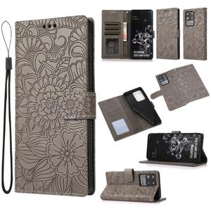 huismerk Voor Samsung Galaxy S20 Ultrahuid Voel je in reliëf gemaakte zonnebloem Horizontale Flip Leren Case met Houder & Card Slots & Wallet & Lanyard