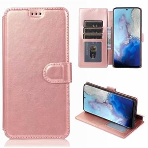 huismerk Voor Samsung Galaxy S20 Kalf texture Magnetische gesp horizontale flip lederen case met houder & kaartslots & portemonnee & fotoframe (Rose Gold)