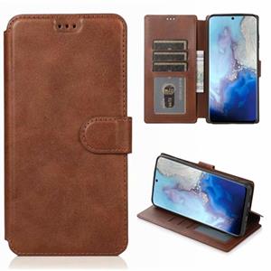 huismerk Voor Samsung Galaxy S20 Kalf texture Magnetische gesp horizontale flip lederen case met houder & kaartslots & portemonnee & fotolijst(koffie)