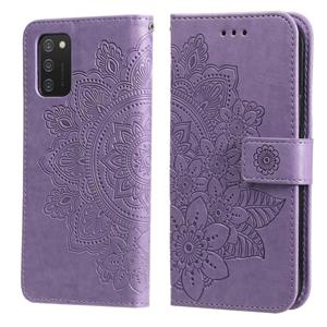 huismerk Voor Samsung Galaxy A03S (164.2mm) 7-Petal Bloemen In reliëf gemaakte flip lederen telefoonhoesje met houder & kaartslots (licht paars)