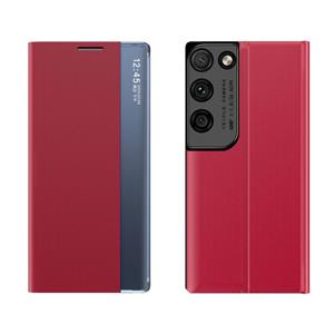 huismerk Zijdisplay magnetische horizontale flip effen textuur doek + pc-hoesje met houder / slaap / wake-up functie voor Samsung Galaxy S21 Ultra 5G (rood)