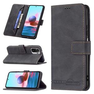 huismerk Voor Xiaomi Redmi Note 10 4G / OPMERKING 10S Magnetische Sluiting RFID Blokkeren Anti-Diefstal Lederen Case met Houder & Card Slots & Portemonnee (Zwa