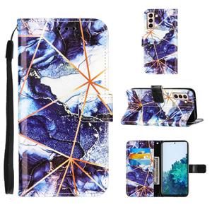 huismerk Voor Samsung Galaxy S21 5G Marble Stitching Horizontale Flip PU Lederen case met Holder & Card Slots & Wallet & Lanyard(Navy Blue)