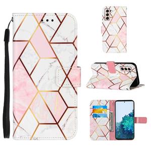 huismerk Voor Samsung Galaxy S21 5G Marble Stitching Horizontale Flip PU Lederen case met Holder & Card Slots & Wallet & Lanyard(Pink White)