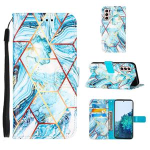 huismerk Voor Samsung Galaxy S21 5G Marmer Stiksels Horizontale Flip PU Lederen Case met Houder & Kaart Slots & Portemonnee & Lanyard (Blauw)