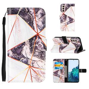 huismerk Voor Samsung Galaxy S21 5G Marble Stitching Horizontale Flip PU Lederen case met Holder & Card Slots & Wallet & Lanyard(Zwart Wit)