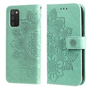 huismerk Voor Samsung Galaxy A03S (164.2mm) 7-Petal Flowers Reliëf Slip Leren Telefoonhoesje Met Houder & Card Slots (Groen)