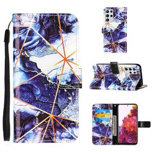 huismerk Voor Samsung Galaxy S21 Ultra 5G Marble Stitching Horizontale Flip PU Lederen case met Holder & Card Slots & Wallet & Lanyard(Navy Blue)