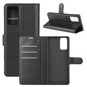 huismerk Voor Samsung Galaxy Note20 Litchi Texture Horizontale Flip Beschermhoes met Holder & Card Slots & Wallet(Zwart)