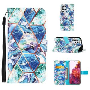 huismerk Voor Samsung Galaxy S21 Ultra 5G Marble Stitching Horizontale Flip PU Lederen case met Holder & Card Slots & Wallet & Lanyard(BlauwGroen)