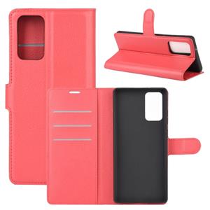 huismerk Voor Samsung Galaxy Note20 Litchi Texture Horizontale Flip Beschermhoes met Holder & Card Slots & Wallet(Rood)