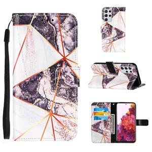 huismerk Voor Samsung Galaxy S21 Ultra 5G Marble Stitching Horizontale Flip PU Lederen case met Holder & Card Slots & Wallet & Lanyard(Zwart Wit)