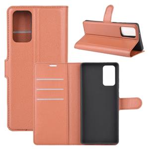 huismerk Voor Samsung Galaxy Note20 Litchi Texture Horizontale Flip Beschermhoes met Holder & Card Slots & Wallet(Bruin)