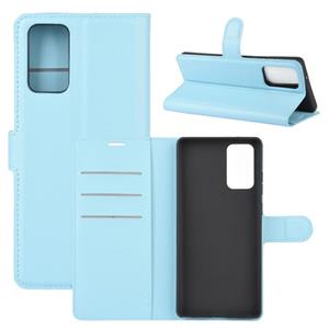 huismerk Voor Samsung Galaxy Note20 Litchi Texture Horizontale Flip Beschermhoes met Holder & Card Slots & Wallet(Blauw)