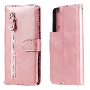 huismerk Voor Samsung Galaxy S21 5G Fashion Kalf textuur Rits horizontale flip lederen koffer met Holder & Card Slots & Wallet (Rose Gold)