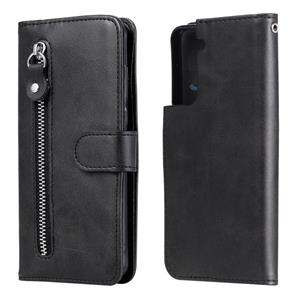 huismerk Voor Samsung Galaxy S21 5G Fashion Kalf textuur Rits Horizontale Flip Lederen case met Holder & Card Slots & Wallet(Zwart)