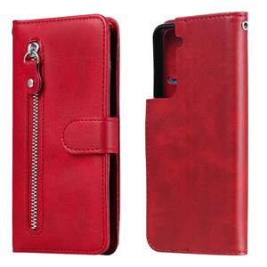 huismerk Voor Samsung Galaxy S21 5G Fashion Kalf textuur Rits horizontale flip lederen koffer met Holder & Card Slots & Wallet(Rood)