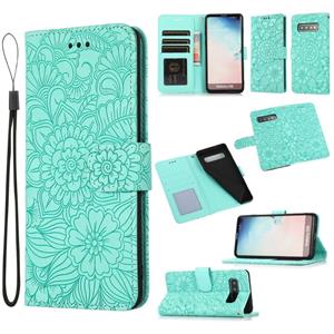 huismerk Voor Samsung Galaxy S10 Skin Feel Reliëf Zonnebloem Horizontale Flip Leren Case Met Houder & Card Slots & Wallet & Lanyard