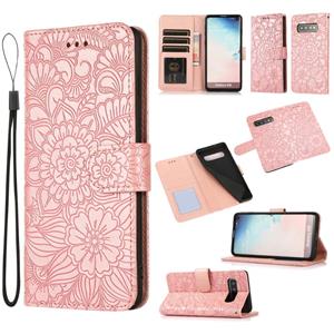 huismerk Voor Samsung Galaxy S10 Skin Feel Reliëf Zonnebloem Horizontale Flip Leren Case Met Houder & Card Slots & Wallet & Lanyard (Rose Gold)