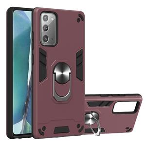 huismerk Voor Samsung Galaxy Note20 2 in 1 Armour Series PC + TPU beschermhoes met ringhouder(Wijn rood)