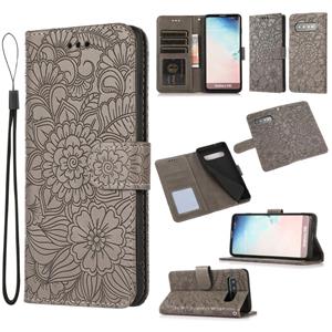 huismerk Voor Samsung Galaxy S10 Skin Feel In reliëf Sunflower Horizontale Flip Leren Case Met Houder & Card Slots & Wallet & Lanyard