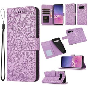 huismerk Voor Samsung Galaxy S10 + Skin Feel In reliëf Sunflower Horizontale Flip Leren Case Met Houder & Card Slots & Wallet & Lanyard (Purple)