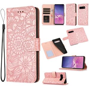 huismerk Voor Samsung Galaxy S10 + Skin Feel Embossed Sunflower Horizontale Flip Leren Case met Houder & Card Slots & Wallet & Lanyard (Rose Gold)