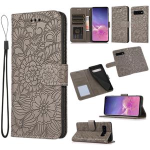 huismerk Voor Samsung Galaxy S10 + Skin Feel Reliëf Zonnebloem Horizontale Flip Leren Case Met Houder & Card Slots & Wallet & Lanyard