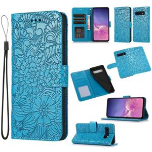 huismerk Voor Samsung Galaxy S10e Skin Feel Relossed Sunflower Horizontale Flip Leren Case Met Houder & Card Slots & Wallet & Lanyard (Blauw)