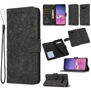 huismerk Voor Samsung Galaxy S10e Skin Feel Reliëf Zonnebloem Horizontale Flip Leren Case Met Houder & Card Slots & Wallet & Lanyard (Zwart)