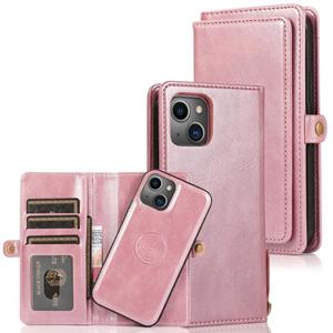 huismerk Sterke magnetische afneembare horizontale flip lederen geval met kaart slots &portemonnee voor iPhone 13 Pro Max (rose goud)