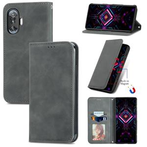 huismerk Voor Xiaomi Redmi K40 Gaming Retro Huid Feel Business Magnetische Horizontale Flip Lederen Case met Houder & Card Slots & Portemonnee & Fotolijst (Gra