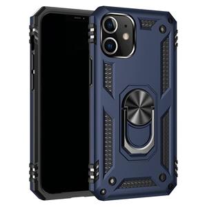 huismerk Voor iPhone 12 mini Schokbestendige TPU + PC Beschermhoes met 360 Graden Roterende Houder (Blauw)