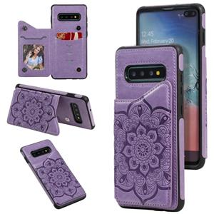 huismerk Voor Samsung Galaxy S10 Plus Flower Embossing Patroon Schokbestendige Beschermhoes met Houder & Kaartsleuven > Fotolijst (Paars)