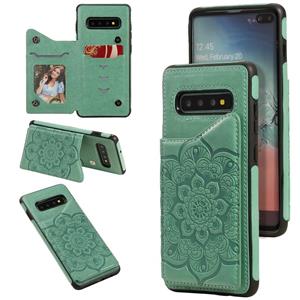 huismerk Voor Samsung Galaxy S10 Plus Flower Embossing Patroon Schokbestendige Beschermhoes met Houder & Kaartsleuven > Fotolijst (Groen)