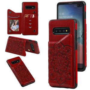 huismerk Voor Samsung Galaxy S10 Plus Flower Embossing Patroon Schokbestendige Beschermhoes met Houder & Kaartsleuven > Fotolijst (Rood)