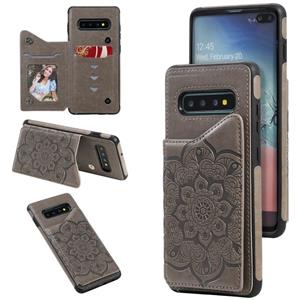 huismerk Voor Samsung Galaxy S10 Plus Flower Embossing Patroon Schokbestendige Beschermhoes met Houder & Kaartsleuven > Fotolijst (Grijs)