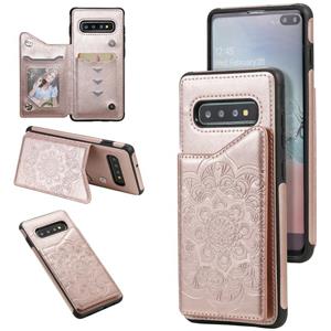 huismerk Voor Samsung Galaxy S10 Plus Flower Embossing Patroon Schokbestendige Beschermhoes met Houder & Kaartsleuven > Fotolijst (Roségoud)