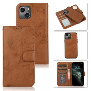 huismerk Retro 2 in 1 Afneembare horizontale flip lederen tas met kaart slots & portefeuille voor iphone 13 pro