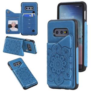 huismerk Voor Samsung Galaxy S10e Flower Embossing Patroon Schokbestendige Beschermhoes met Houder & Kaartsleuven > Fotolijst (Blauw)