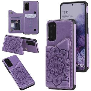 huismerk Voor Samsung Galaxy S20 Flower Embossing Patroon Schokbestendige Beschermhoes met Houder & Kaartsleuven > Fotolijst (Paars)