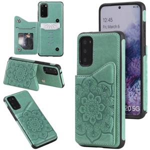 huismerk Voor Samsung Galaxy S20 Flower Embossing Patroon Schokbestendige Beschermhoes met Houder & Kaartsleuven > Fotolijst (Groen)