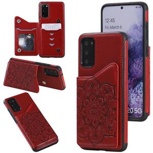 huismerk Voor Samsung Galaxy S20 Flower Embossing Patroon Schokbestendige Beschermhoes met Houder & Kaartsleuven > Fotolijst (Rood)