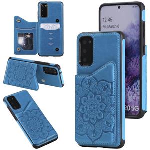 huismerk Voor Samsung Galaxy S20 Flower Embossing Patroon Schokbestendige Beschermhoes met Houder & Kaartsleuven > Fotolijst (Blauw)