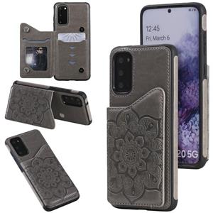 huismerk Voor Samsung Galaxy S20 Flower Embossing Patroon Schokbestendige Beschermhoes met Houder & Kaartsleuven > Fotolijst (Grijs)