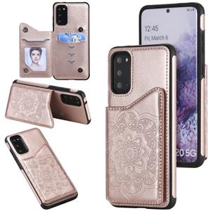 huismerk Voor Samsung Galaxy S20 Flower Embossing Patroon Schokbestendige Beschermhoes met Houder & Card Slots > Fotolijst (Rose Gold)