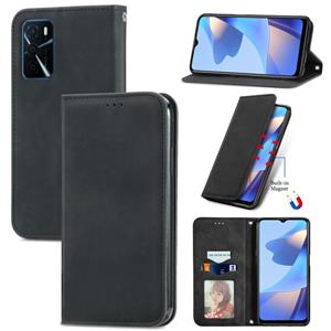 huismerk Voor Oppo A16 Retro Huid Feel Business Magnetische Horizontale Flip Lederen Case met Houder & Card Slots & Portemonnee & Fotolijst (Zwart)