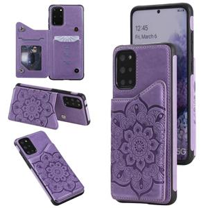 huismerk Voor Samsung Galaxy S20 + Flower Embossing Patroon Schokbestendige Beschermhoes met houder & Kaart Slots & Foto Frame (Paars)