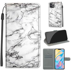 huismerk Voltage Gekleurde Tekening Magnetische Sluiting Horizontale Flip PU lederen tas met houder & kaartslots voor iPhone 13 (C01 White Marble)